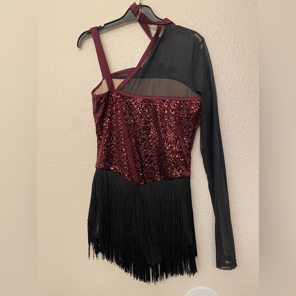 Weissman Dance Costume Burgundy Fringe One Sleeve Immortals 17042 Ma-Medium Adul — image 4 of 8